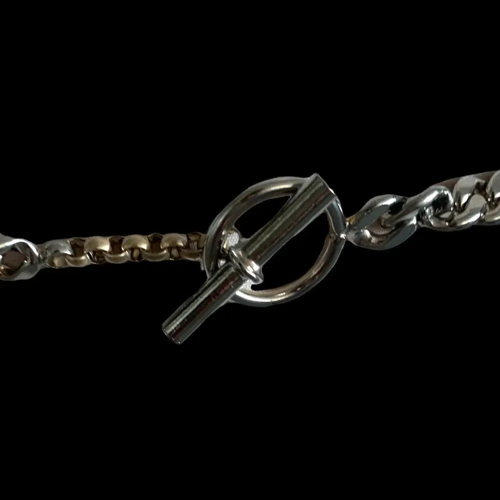 YSL silver chain link belt leaf design